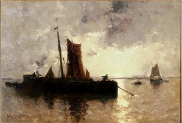 Scène de rivière avec des navires