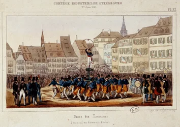 La danse des tonneliers pendant le cortège industriel à Strasbourg le 25 juin 1840