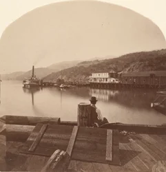Sausalito depuis le quai N.P.C.R.R., vue vers le sud, vers 1868