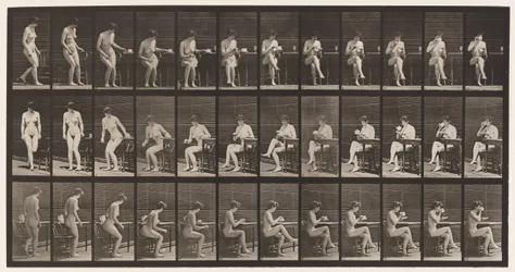 Planche 238. Assis sur une chaise, croisant les jambes, buvant une tasse de thé