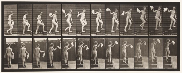Planche 96. Monter des escaliers en regardant autour; Agitant un mouchoir