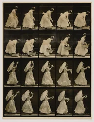Femme soulevant un panier et agitant un mouchoir, extrait du livre Animal Locomotion