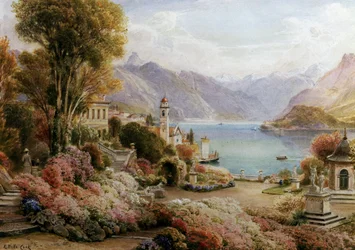 Villa Melzie, Como, Italie. Lac de Come en Italie. Peinture de Ebenezer Wake Cook (1843-1926 British) Collection privée