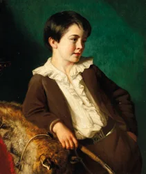 Portrait de Maître John Lethbridge de Tregeare Manor, Launceston, Devon, trois-quarts de longueur, en costume marron tenant un fouet, appuyé sur une peau d