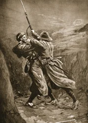 Le soldat Lavin aux prises avec un bombardier turc dans une sape britannique à la baie de Suvla, Gallipoli