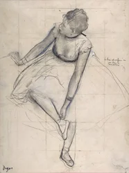 Danseuse ajustant sa chaussure (ballerine). Dessin d