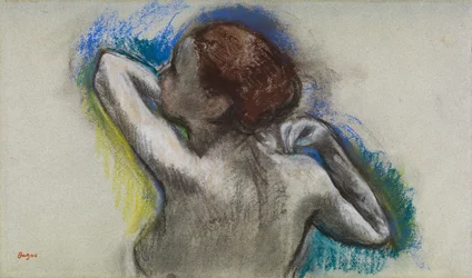 Danseuse ajustant sa bretelle, vers 1895-1900 (fusain et pastel sur papier)