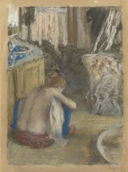 Femme nue, accroupie, vue de dos, vers 1876