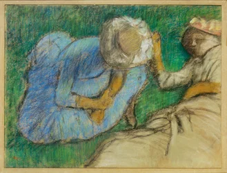 Jeunes femmes se reposant dans un pres (pastel on paper)