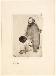 Manet assis de trois quarts à gauche