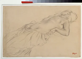 Femme nue couchée sur le dos, étude pour «Scène de guerre au Moyen Âge». Dessin au crayon noir d’Edgar Degas (1834-1917). Dimensions : 0,22 x 0,35 m. Paris, musée du Louvre