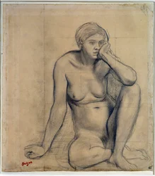Femme nue assise, étude pour « Scène de guerre au Moyen Âge », dessin, dimensions 0,27 x 0,31 m, Paris, musée du Louvre