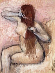 Femme nue assise, se coiffant, vers 1887-1890