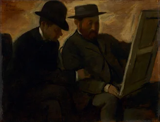 Paul Lafond et Alphonse Cherfils examinant une peinture, c.1878-1880
