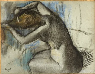 Femme nue assise se brossant les cheveux, c.1885