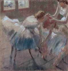 Trois danseuses se préparant pour le cours, vers 1880