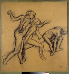 Trois danseuses nues. Dessin à la craie et au fusain d