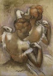 Deux danseuses ajustant leurs bretelles, vers 1897