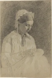 Femme brodant, 1855-1860