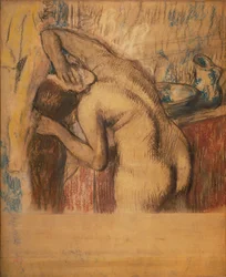 Femme à sa toilette (pastel et fusain)
