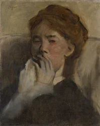 Jeune femme avec la main sur la bouche, vers 1875