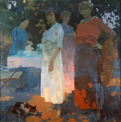 Petit déjeuner dans le jardin, par Edgardo Curcio (1881-1923)