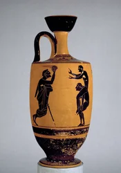 Lécythe à figures noires attiques décorée d