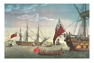 Napoléon monte à bord du Northumberland pour son voyage à Sainte-Hélène, 8 août 1815, vers 1850