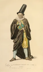Costume pour le rôle de Scanarelle, vers 1868 (gravure)