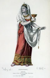 Le personnage de Cléopâtre dans la tragédie Rodogune princesse des Parthes - Théâtre complet: (Collection des pièces de Corneille) dessin de Geffroy, gravure de L. Wolff - éd. Laplace, Sanchez et Cie, Paris 1884