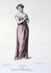 Le personnage de Psyché dans la tragi-comédie et ballet Psyché, Molière et Corneille - Théâtre complet : (Collection de pièces de Corneille) dessin de Geffroy, gravure de L. Wolff - éd. Laplace, Sanchez et Cie, Paris 1884