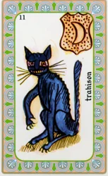 Tarot par magus Belline dessiné par Edmond Billaudot c. 1845 et donné au voyant Belline pour réédition : carte de la trahison : le chat