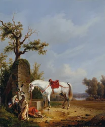 French : Cavalier avec cheval Riding With Horse