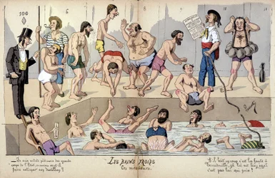 Caricature de la société française par Lavrate : bains publics