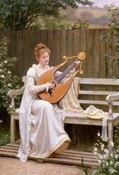 "Con Amore" Jeune femme jouant de la lyre. Peinture de Edward Blair Leighton (1853-1922) 1895