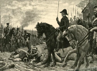Rencontre de Wellington et Blücher après la bataille de Waterloo, 1815, vers 1890
