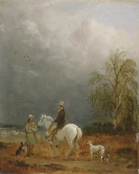 Un voyageur et un berger dans un paysage