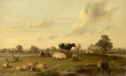 Paysage avec bétail et moutons