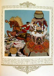 Prince embrassant une belle princesse dans une tour. Russie par Dulac