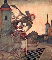 « Le Prince, regardant au-dehors, le vit saisir la Princesse et s