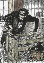 Dr Jekyll cherchant désespérément les poudres lui permettant de se débarrasser de son personnage de Mr Hyde, Illustration par Edmund Joseph Sullivan (1869-1933) pour le roman L