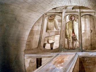 Vue du bouclier utilisé dans la construction du tunnel de la Tamise, Londres, 1835