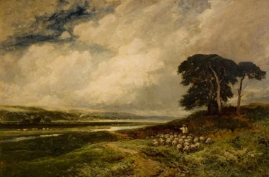 Paysage avec des moutons