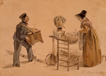 Un homme avec un orgue de barbarie et un vendeur de café, 1828