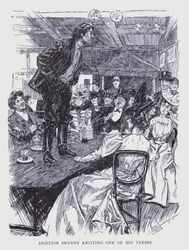 Paris bohème : Aristide Bruant récitant un de ses vers (litho)