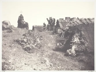 Chaumières en Auvergne, avec un calvaire, 1852, imprimé 1978