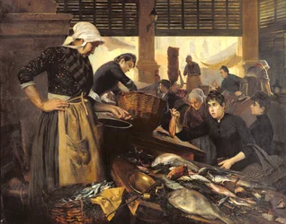 Marché aux poissons dans la Halle Delacroix, 1889