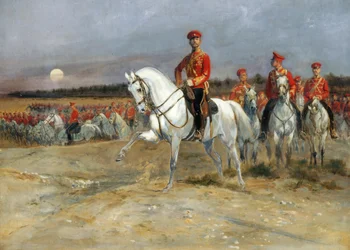 Tsarévitch Nicolas passant en revue les troupes