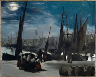 Clair de lune sur le port de Boulogne (oil on canvas)