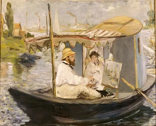 Claude Monet peignant dans son bateau atelier